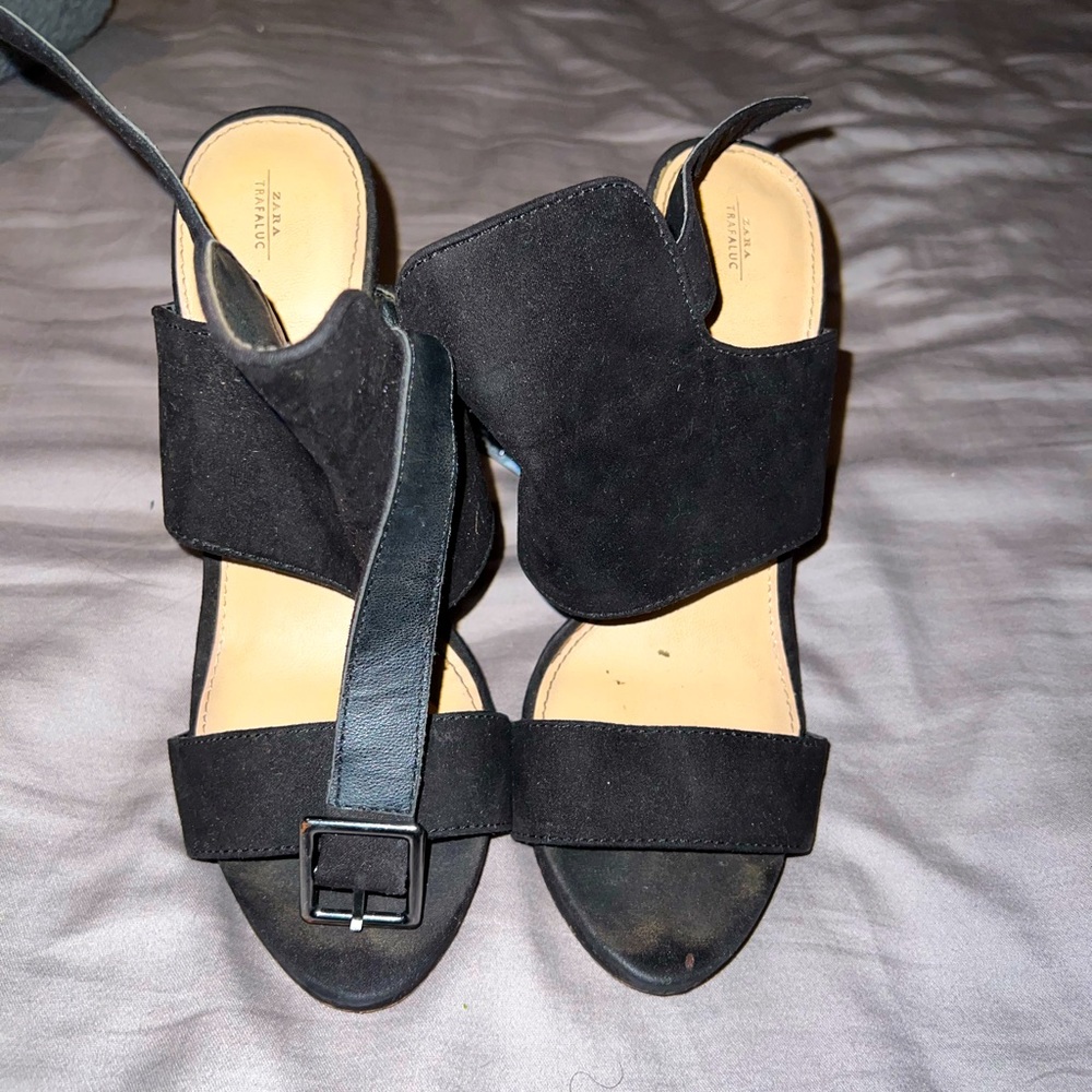 Zara Thick Strap Suede Heels